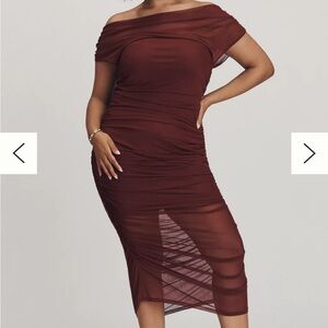 Anthropologie Off-Shoulder Wine Midi Dress